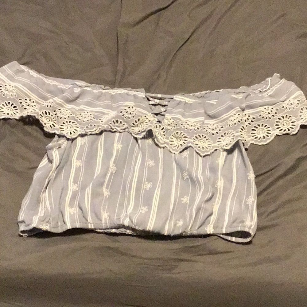 Blue and white crop top
